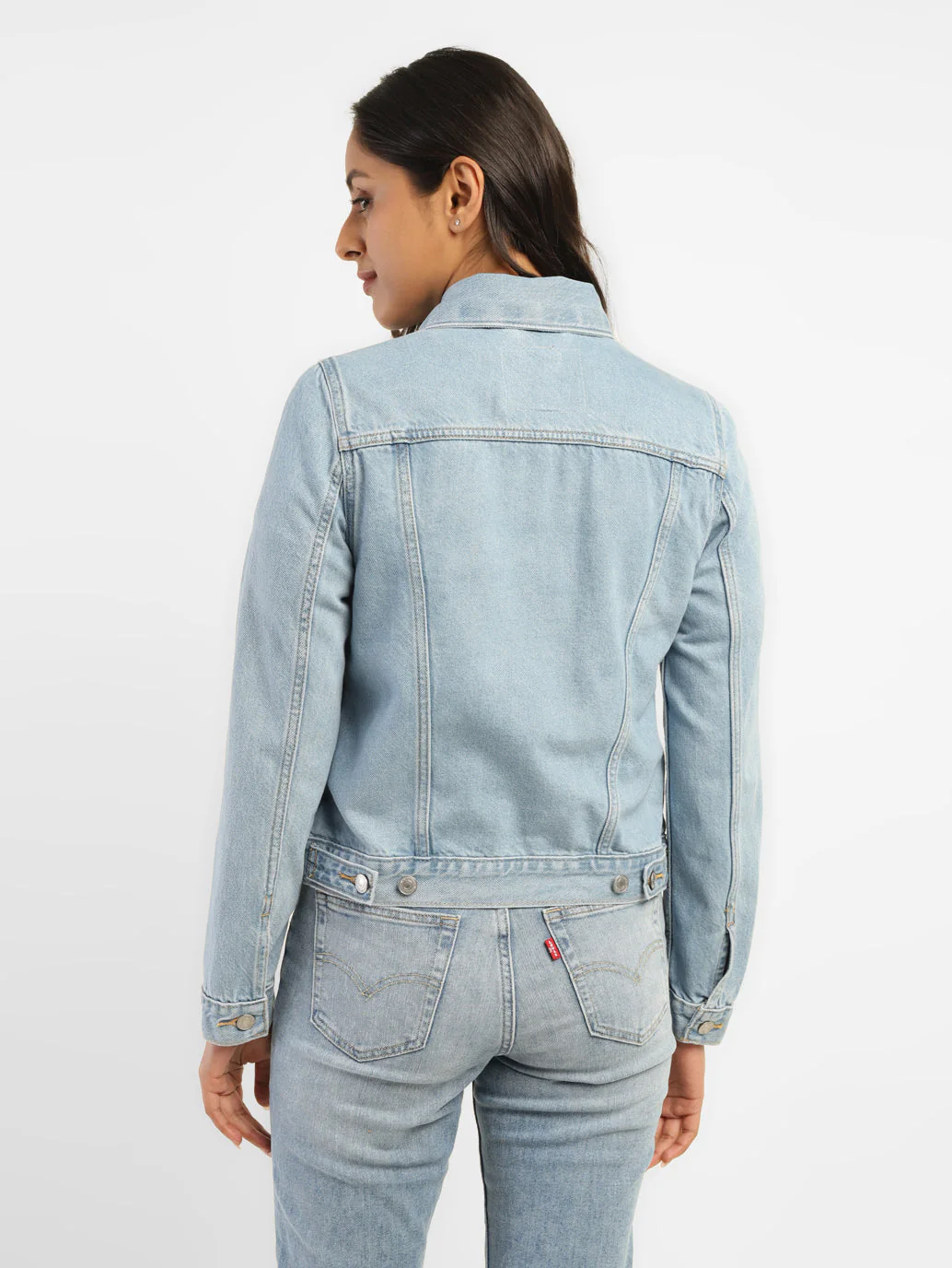 Women's Solid Blue Spread Collar Denim Jacket - Image 3