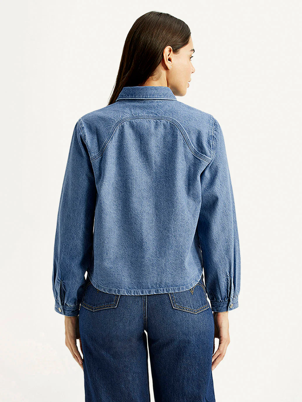 Women's Solid Blue Spread Collar Relaxed Fit Shirt - Image 2