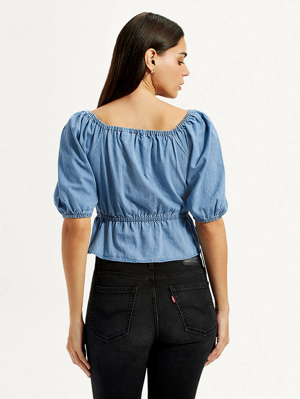 Women's Solid Blue Square Neck Top - Image 3