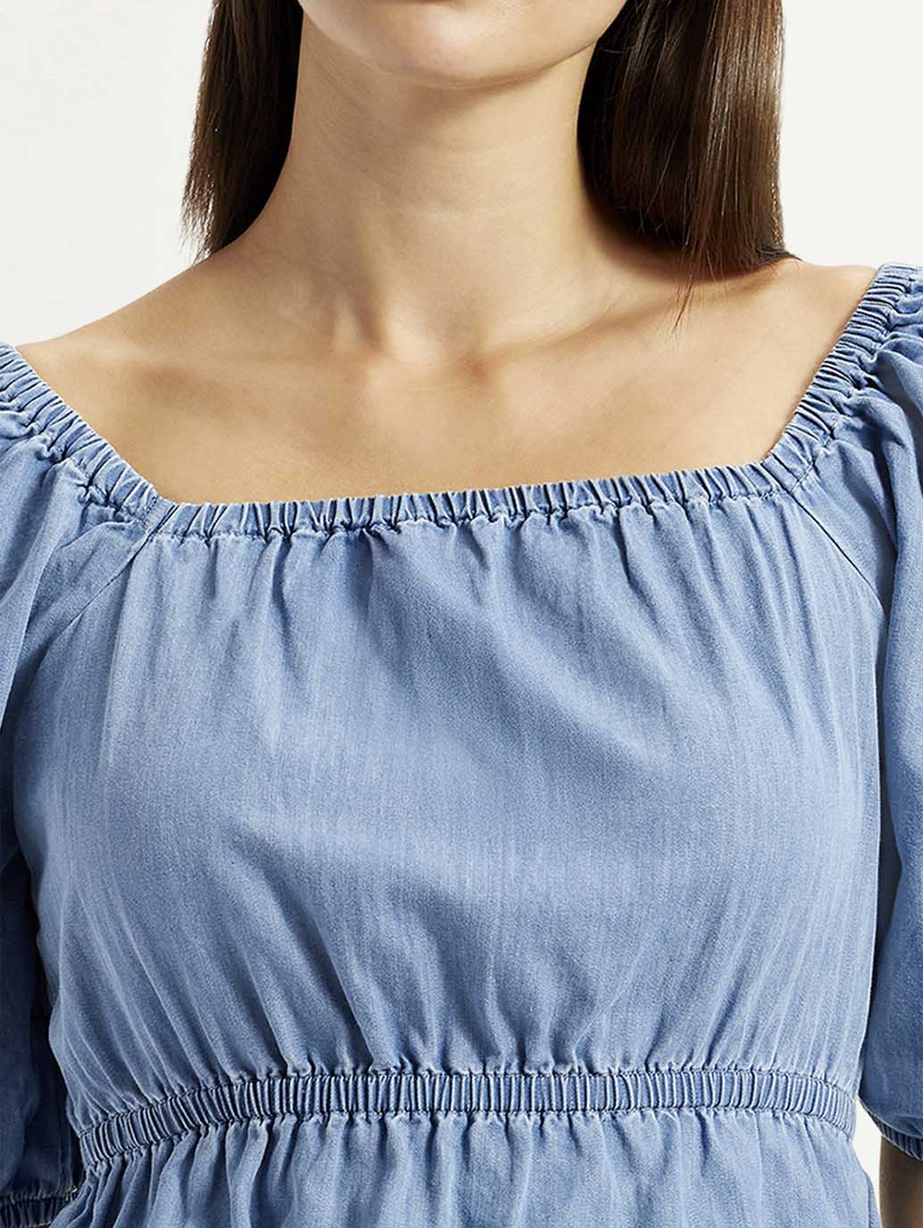 Women's Solid Blue Square Neck Top - Image 4