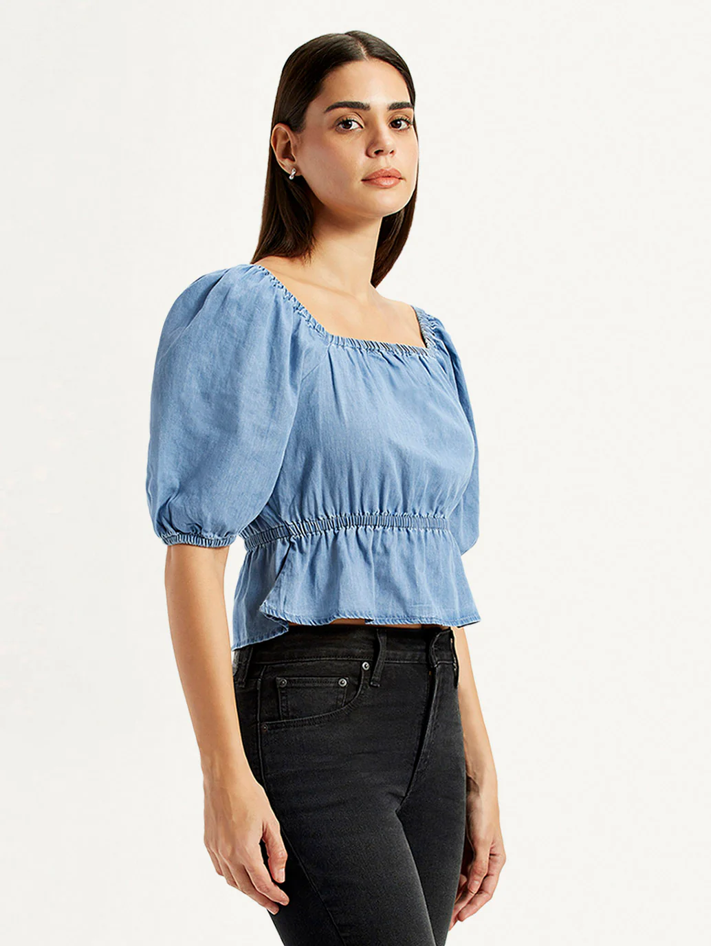 Women's Solid Blue Square Neck Top - Image 5