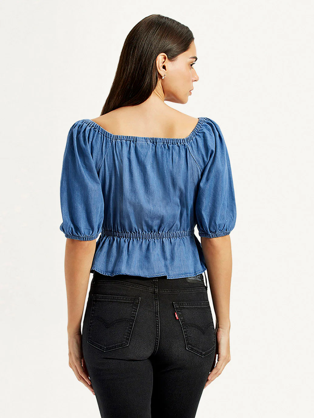 Women's Solid Dark Blue Square Neck Top - Image 2