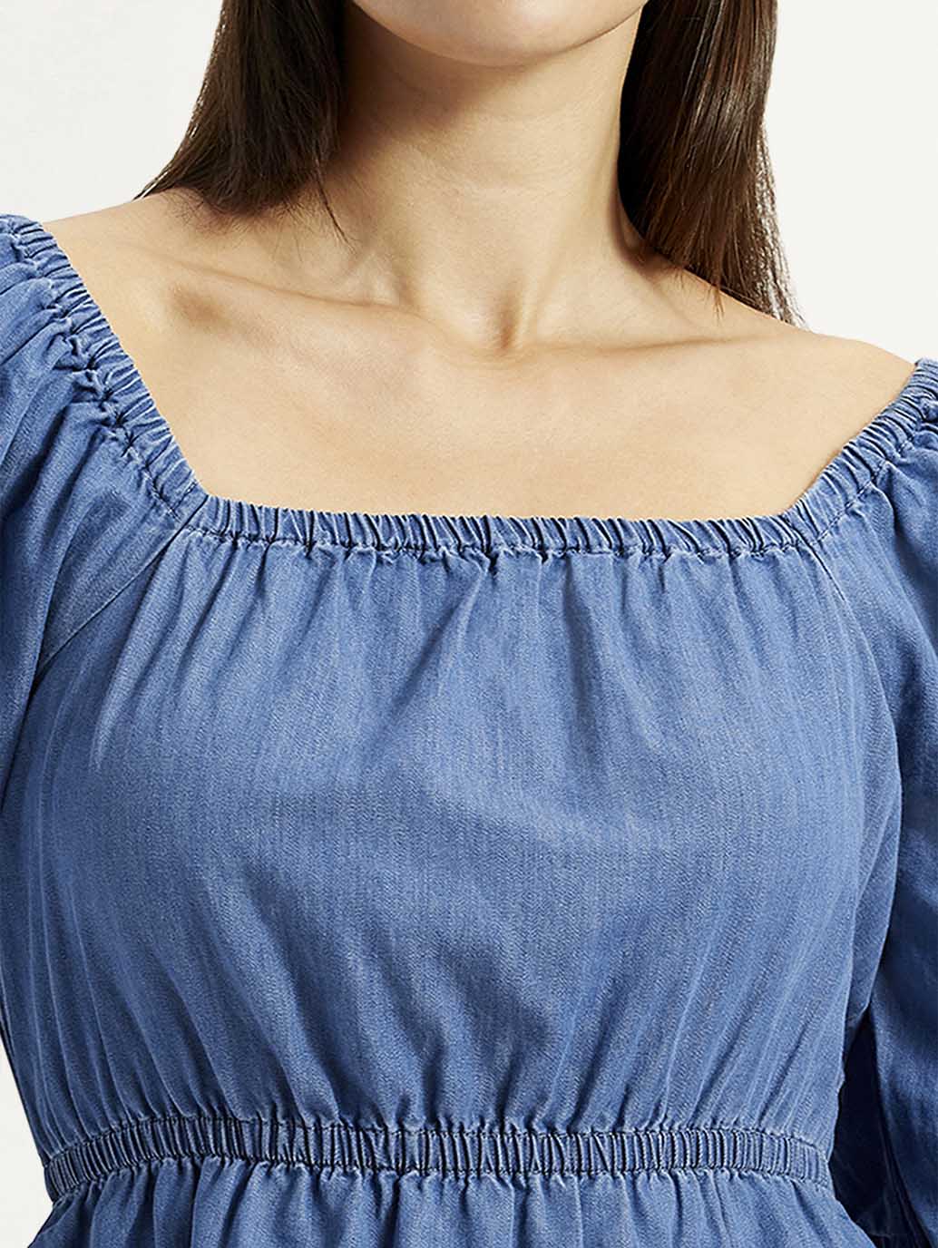 Women's Solid Dark Blue Square Neck Top - Image 3