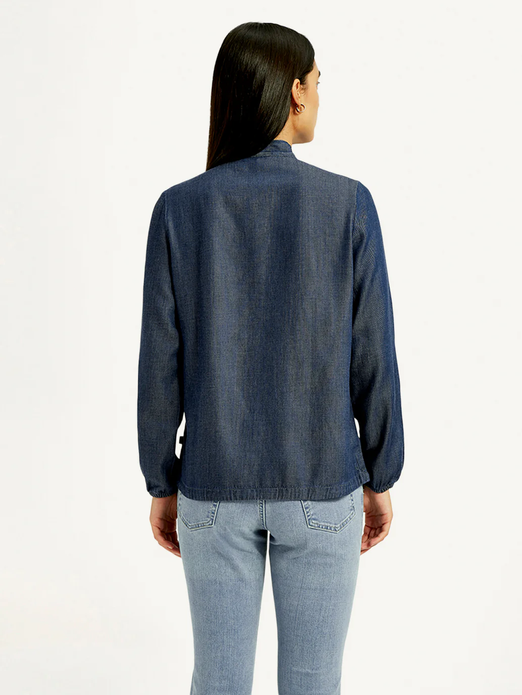 Women's Solid Blue Tie-Neck Top - Image 4