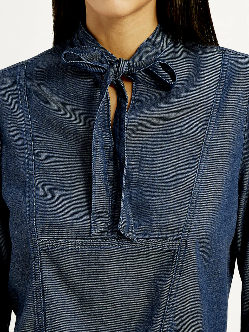 Women's Solid Blue Tie-Neck Top - Image 5
