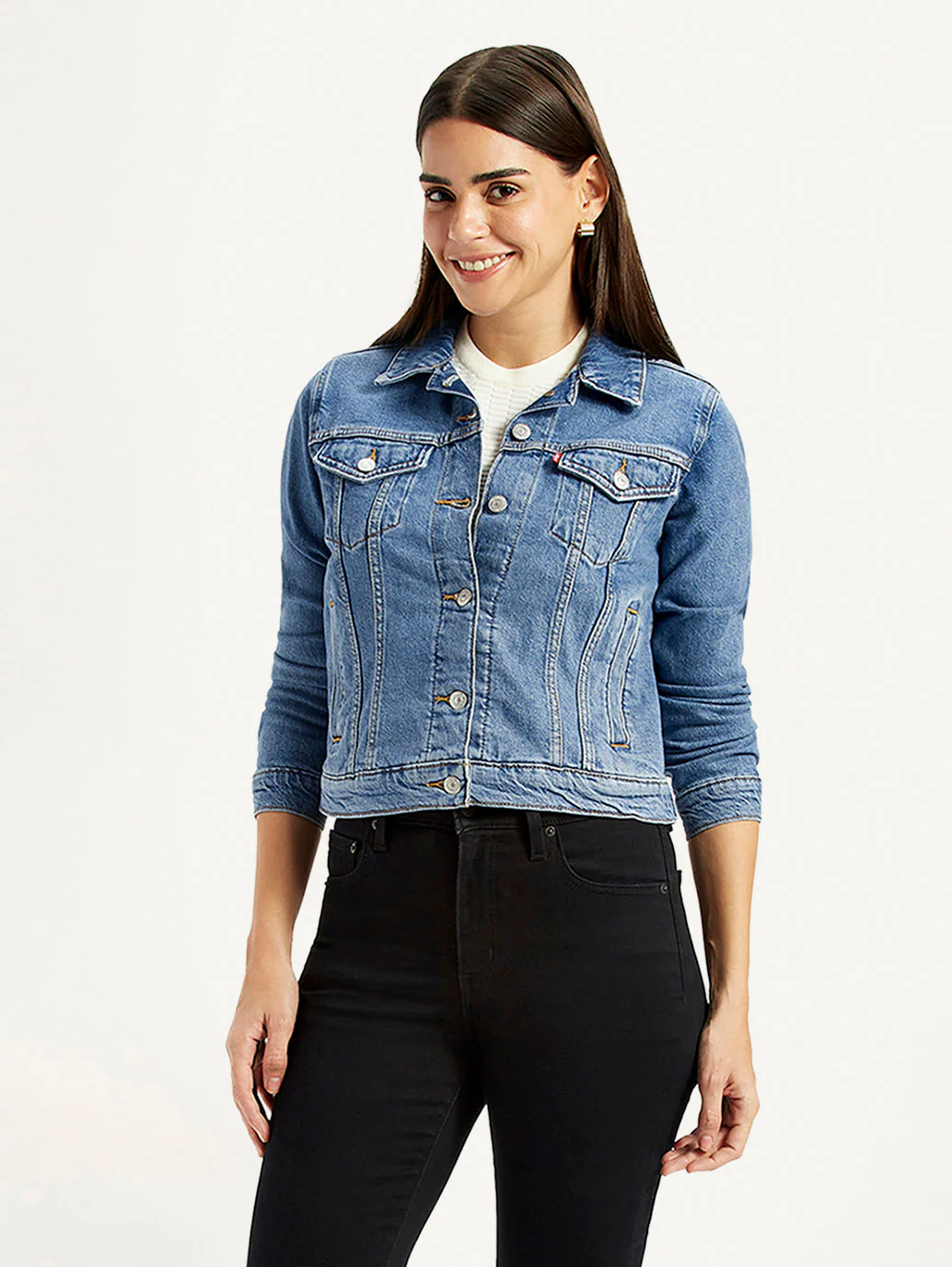 Women's Solid Blue Trucker Jacket