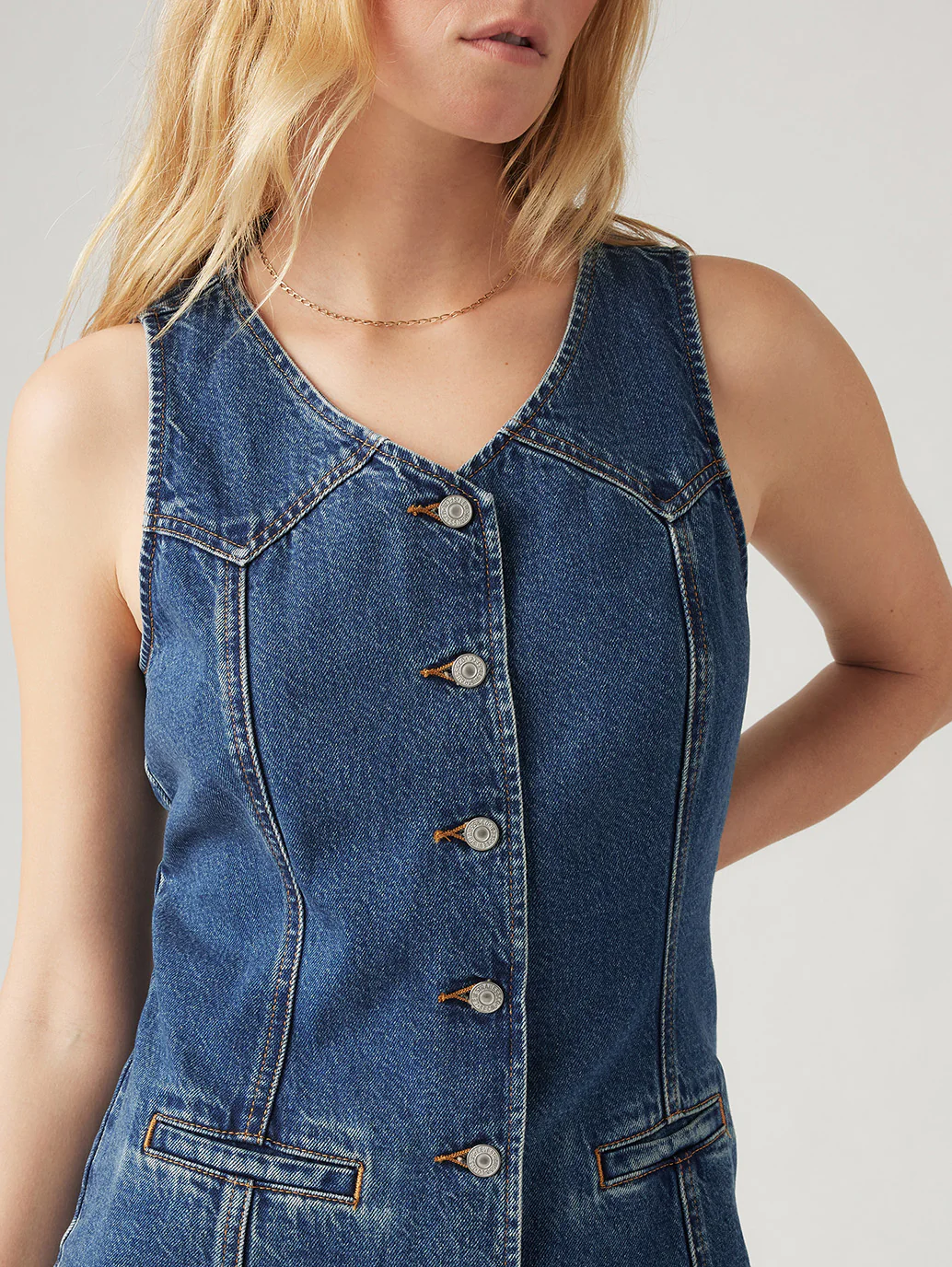 Women's Solid Blue Waistcoat - Image 4