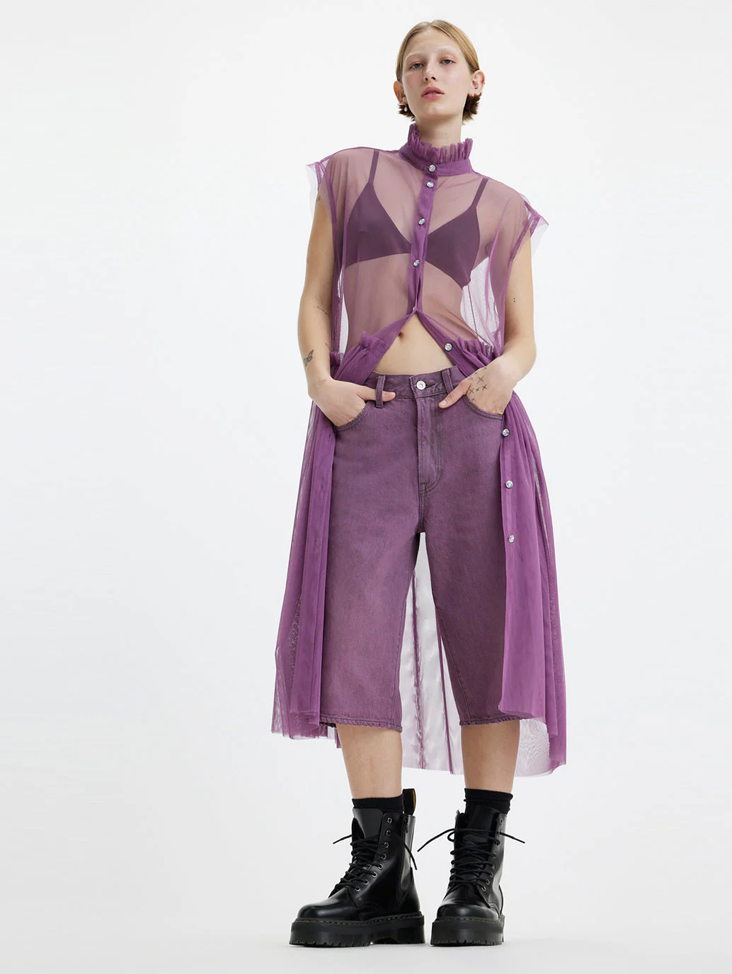 Women's High Neck Net A-Line Sheer Midi Dress