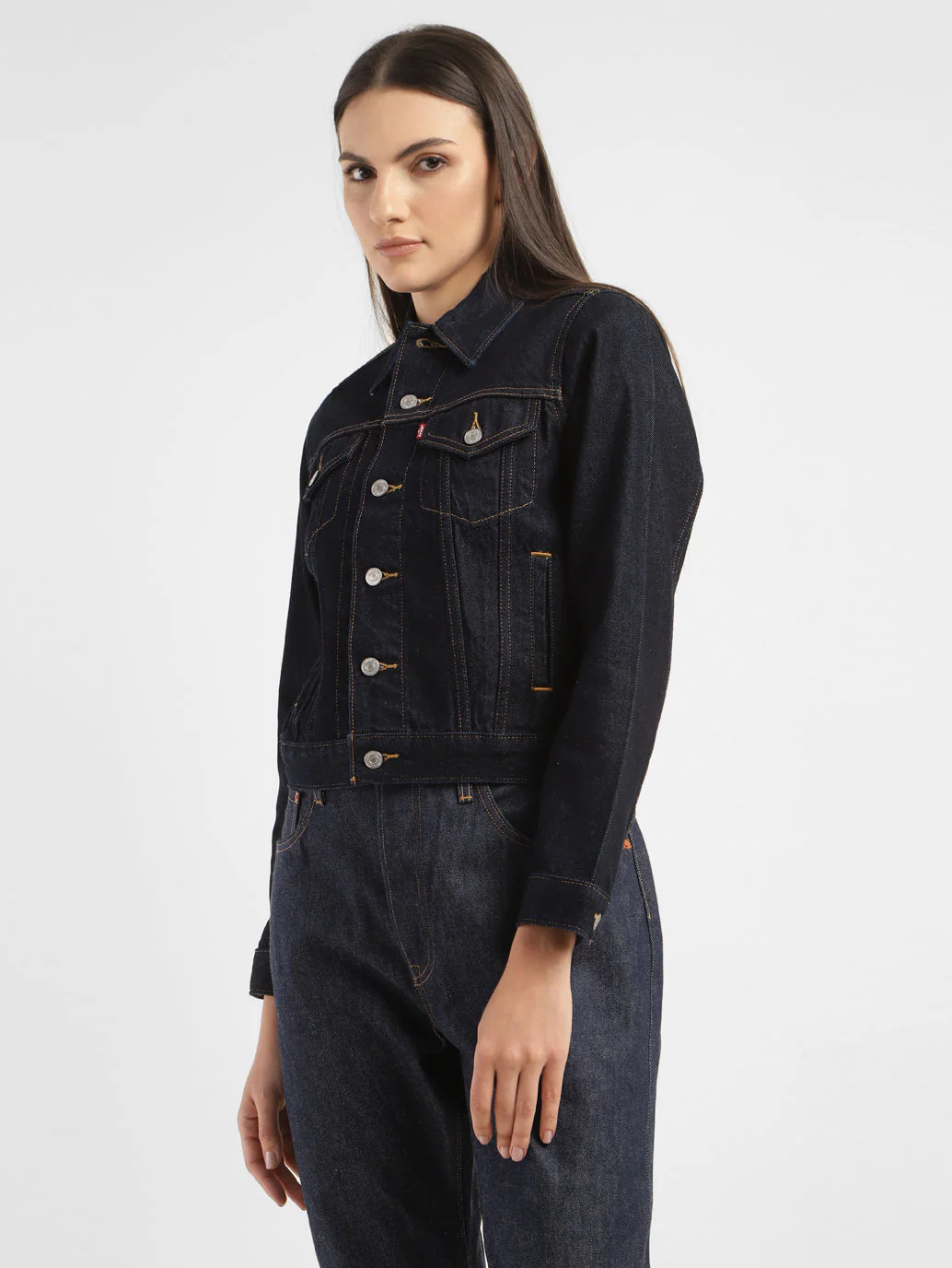 Women's Solid Spread Collar Denim Jacket - Image 4