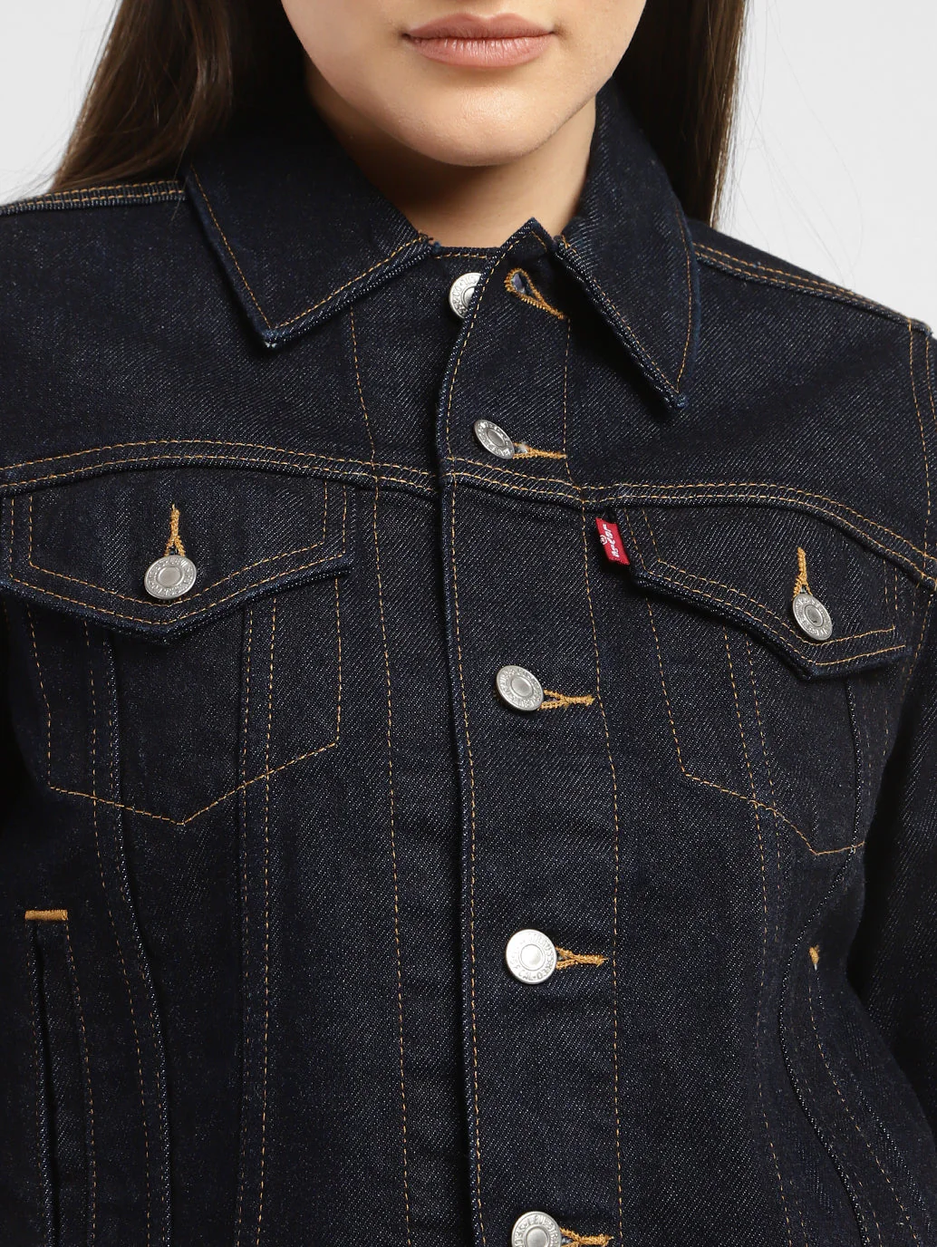 Women's Solid Spread Collar Denim Jacket - Image 5