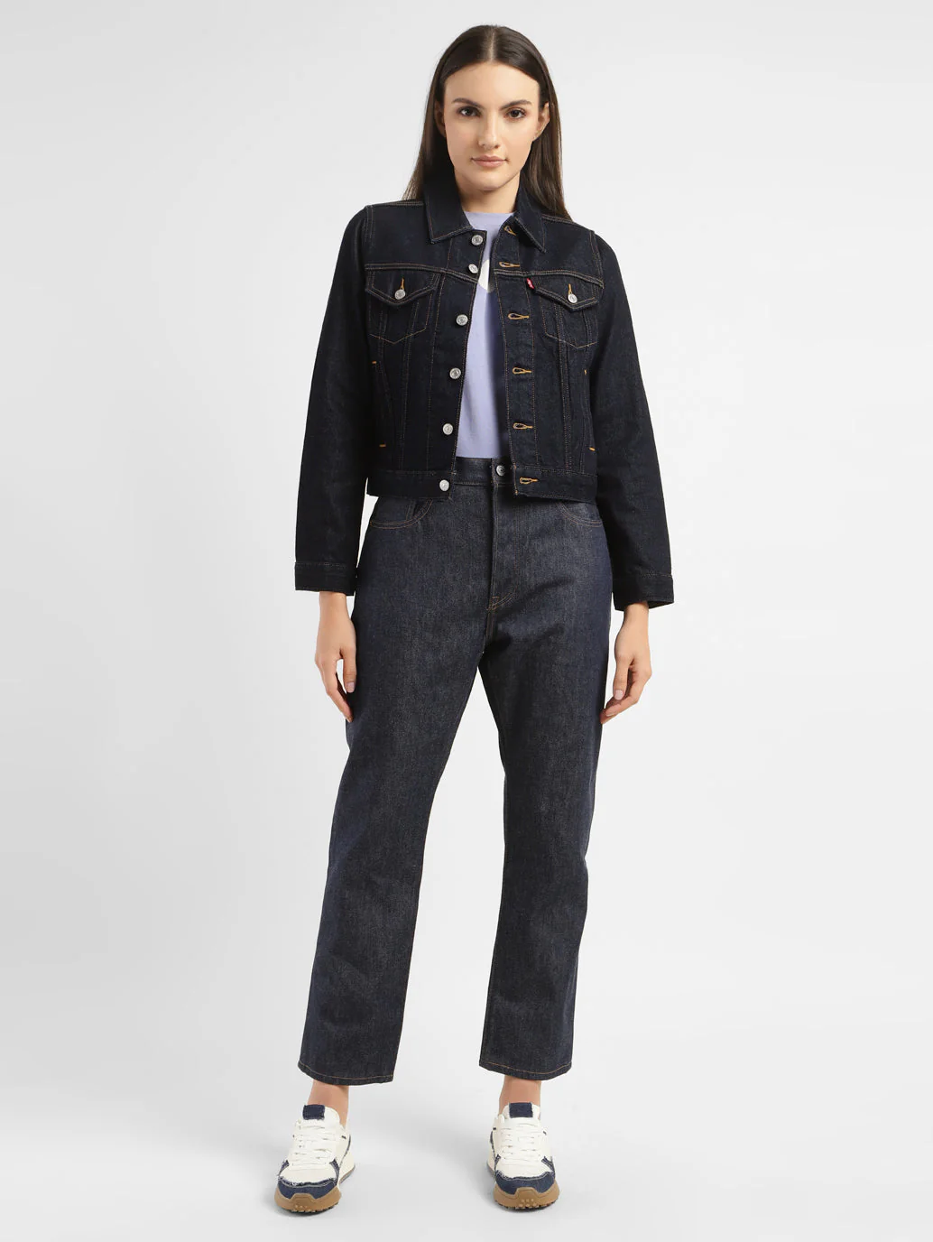 Women's Solid Spread Collar Denim Jacket - Image 6