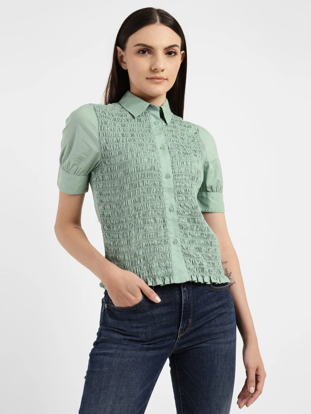 Women's Textured Spread Collar Shirt - Image 2