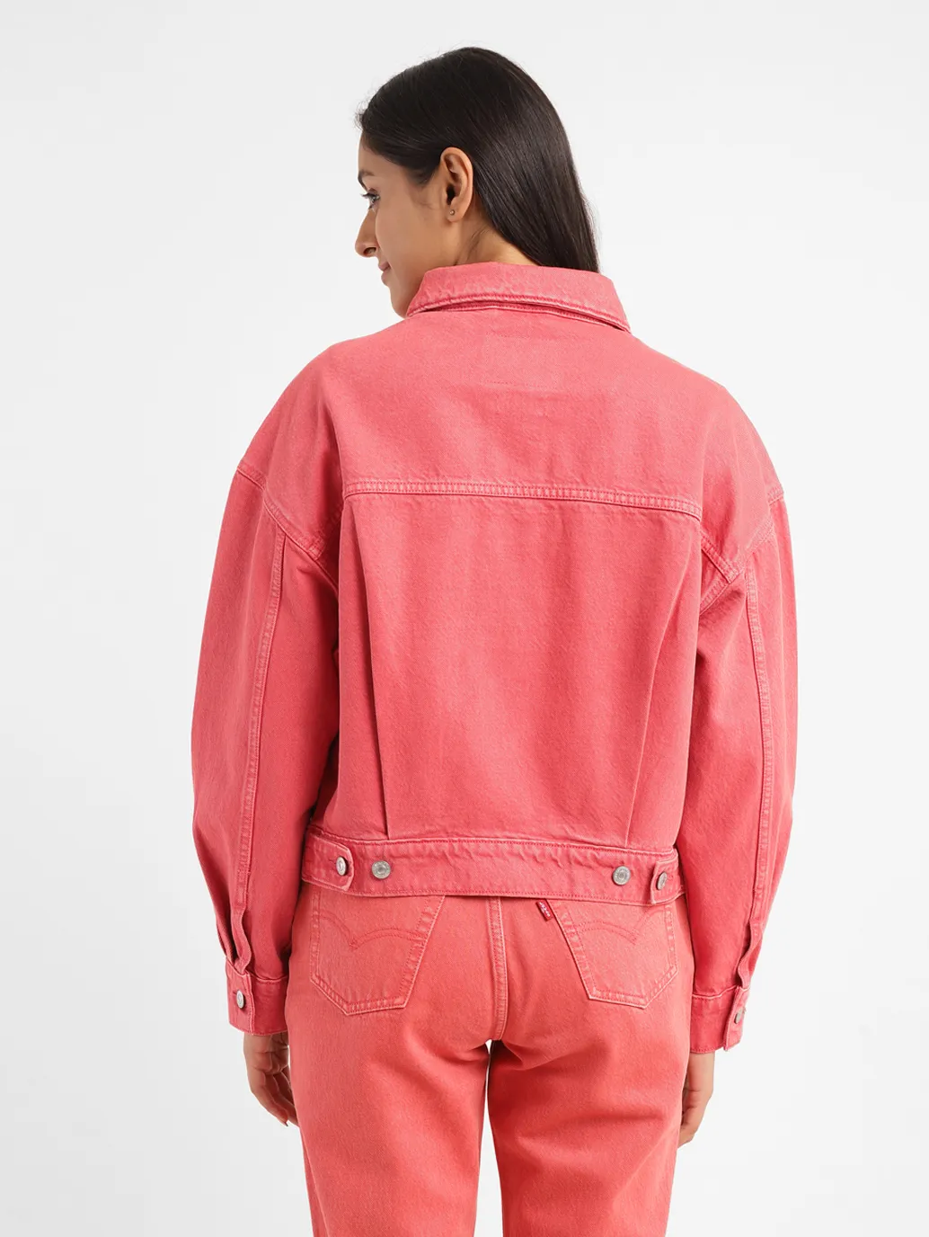 Women's Solid Spread Collar Denim Jacket - Image 3