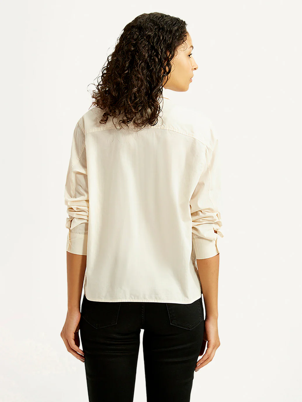 Women's Solid Cream Relaxed Fit Poplin Shirt - Image 2