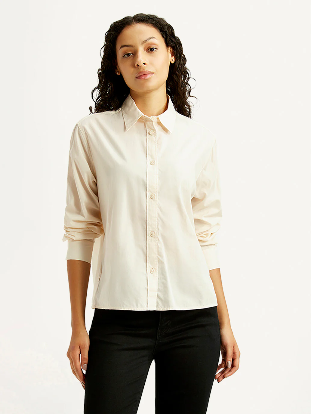 Women's Solid Cream Relaxed Fit Poplin Shirt - Image 3