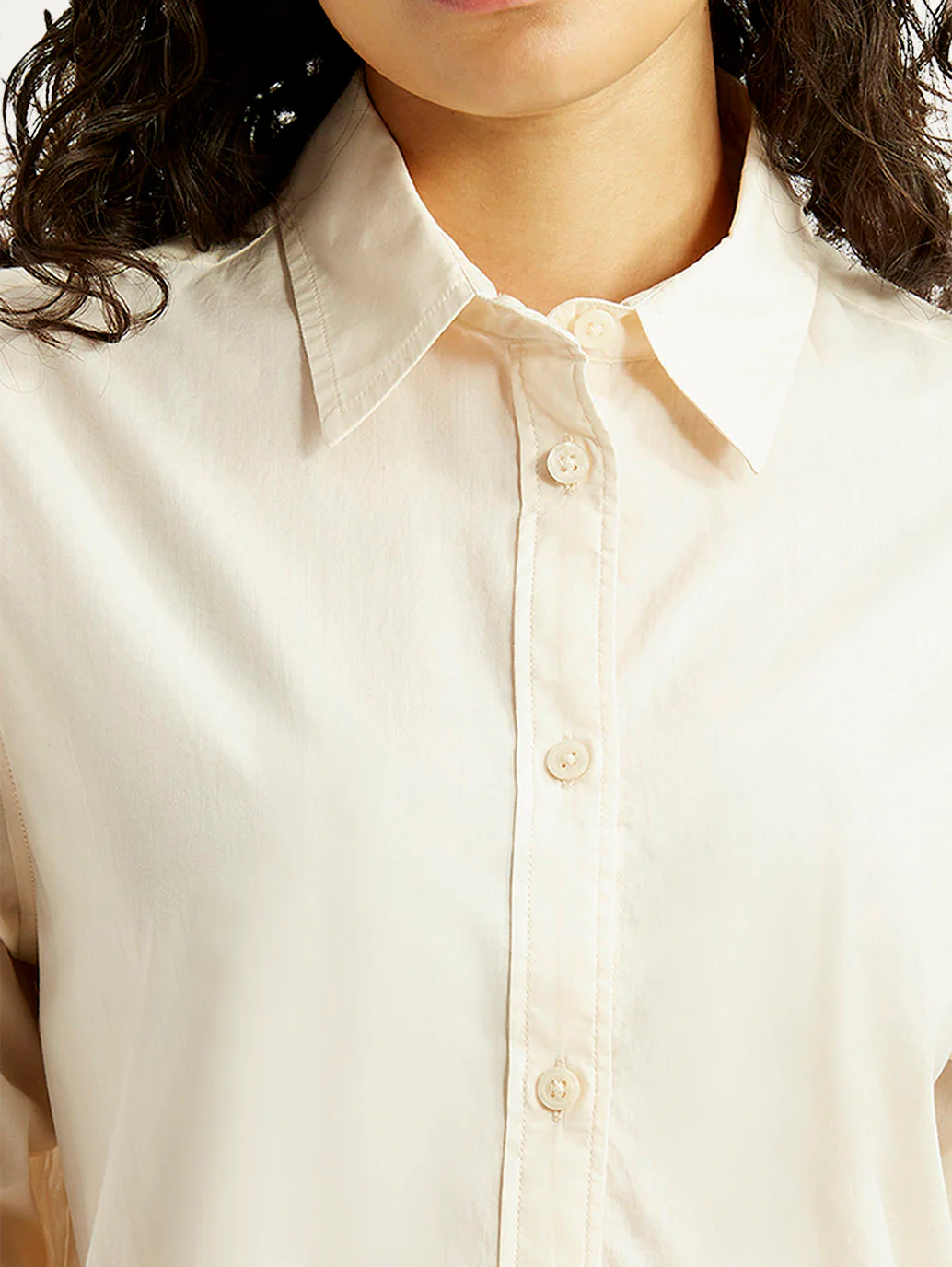 Women's Solid Cream Relaxed Fit Poplin Shirt - Image 5