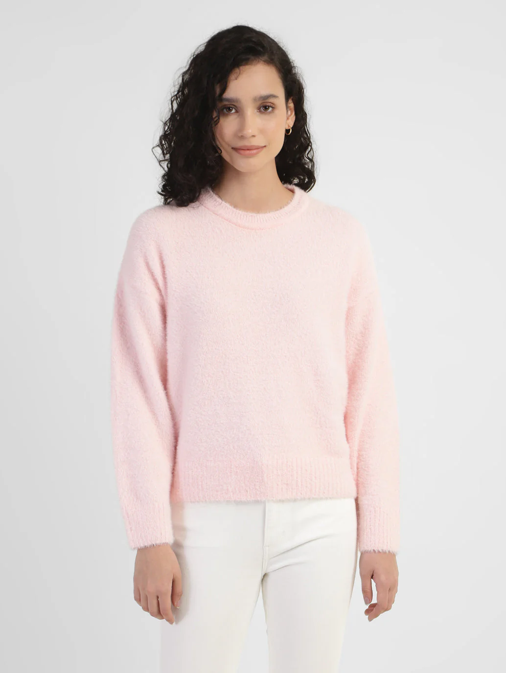 Women's Solid Crew Neck Sweater Pink - Image 2
