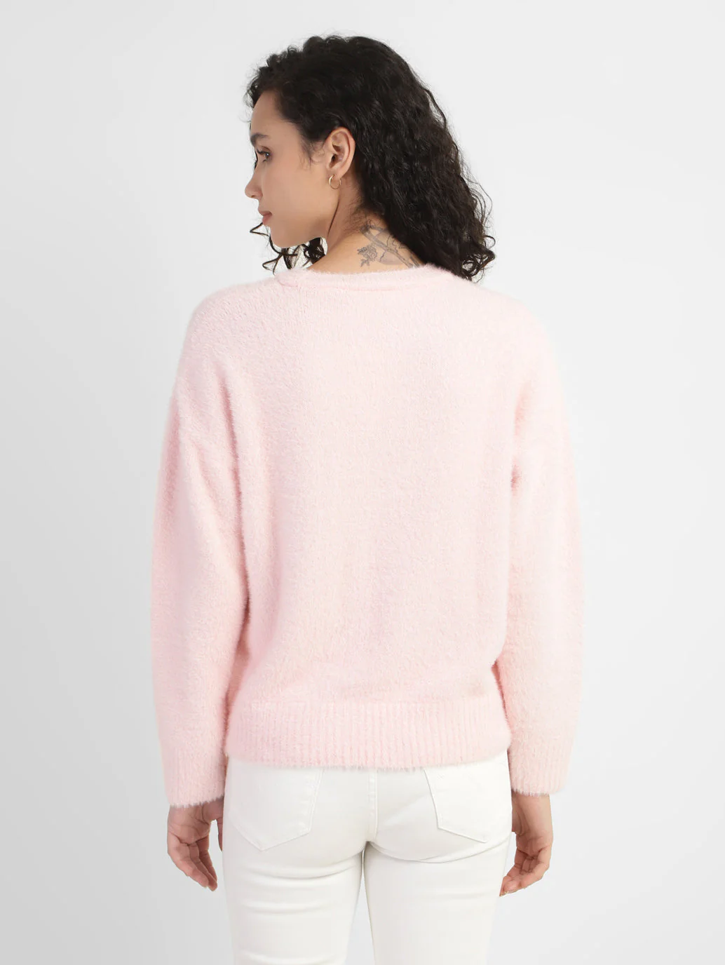 Women's Solid Crew Neck Sweater Pink - Image 3