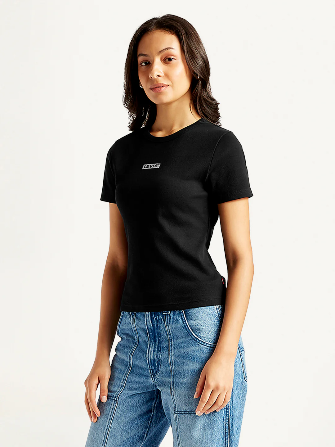 Women's Solid Crew Neck Ribbed T-Shirt - Image 4