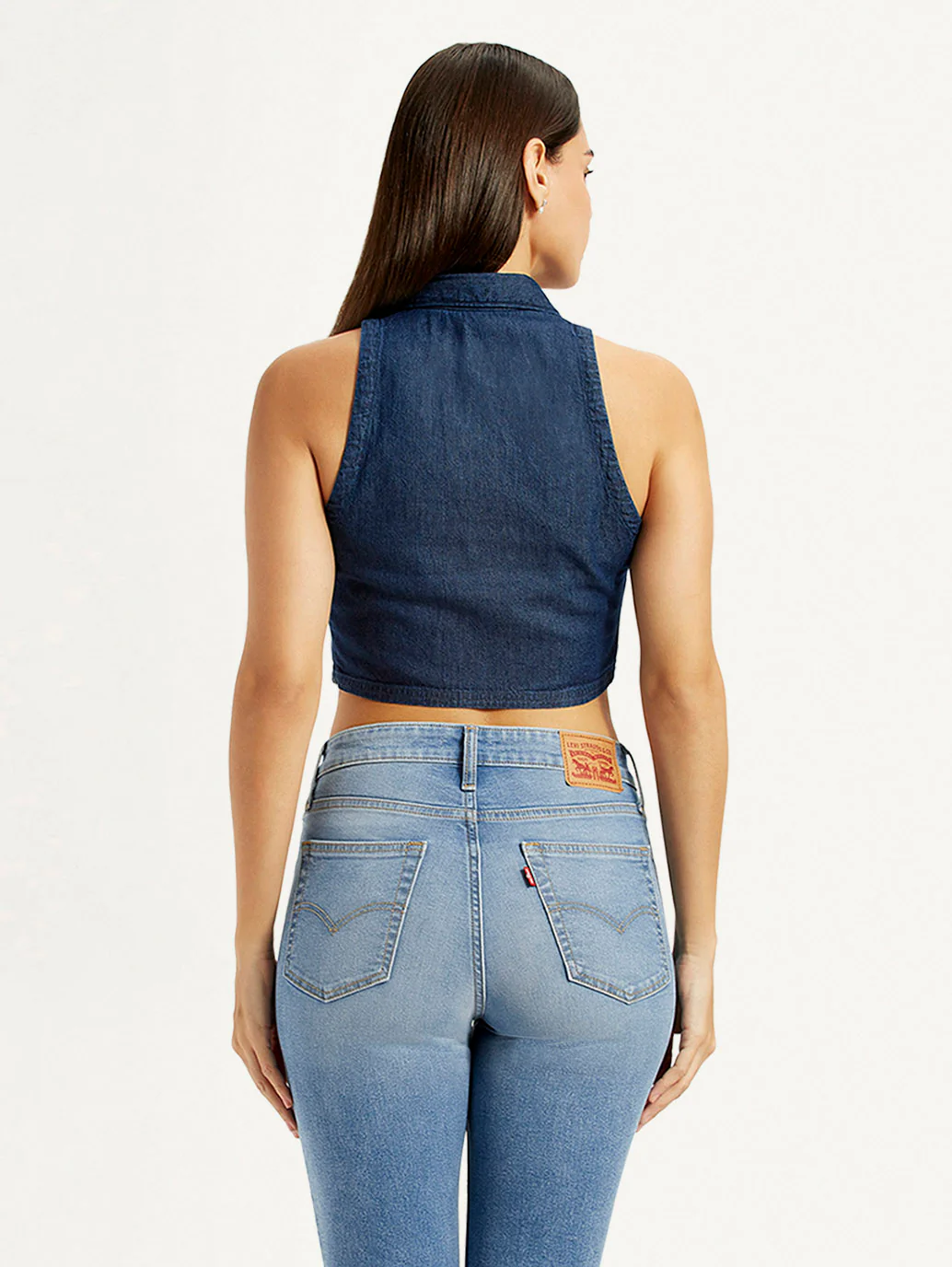 Women's Solid Dark Blue Spread Collar Top - Image 3