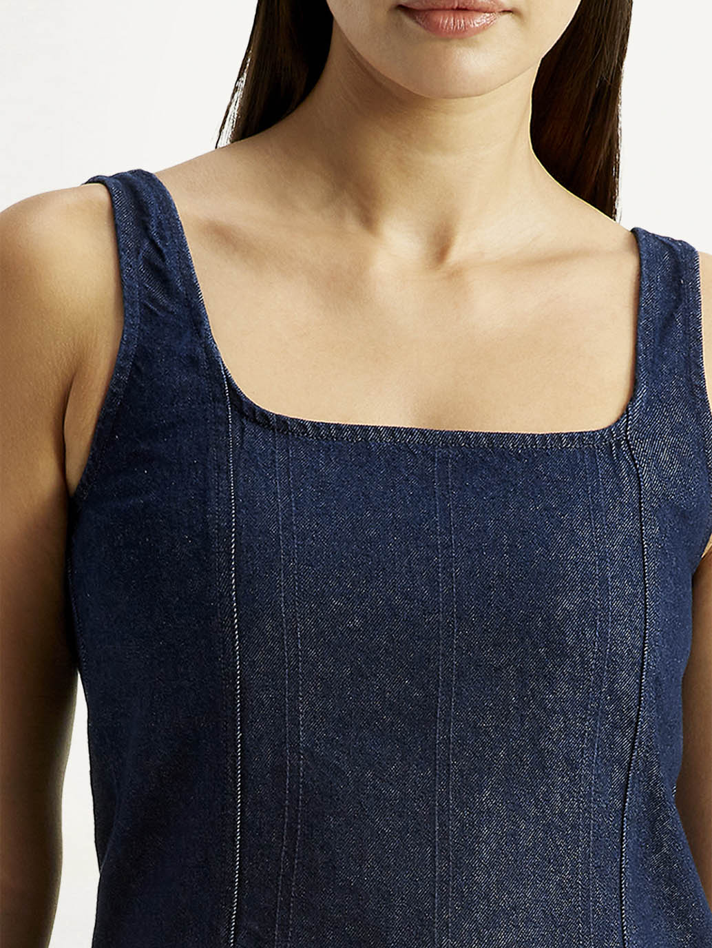 Women's Solid Dark Blue Square Neck Dress - Image 4