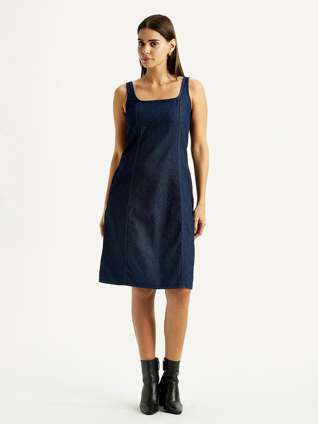 Women's Solid Dark Blue Square Neck Dress - Image 5