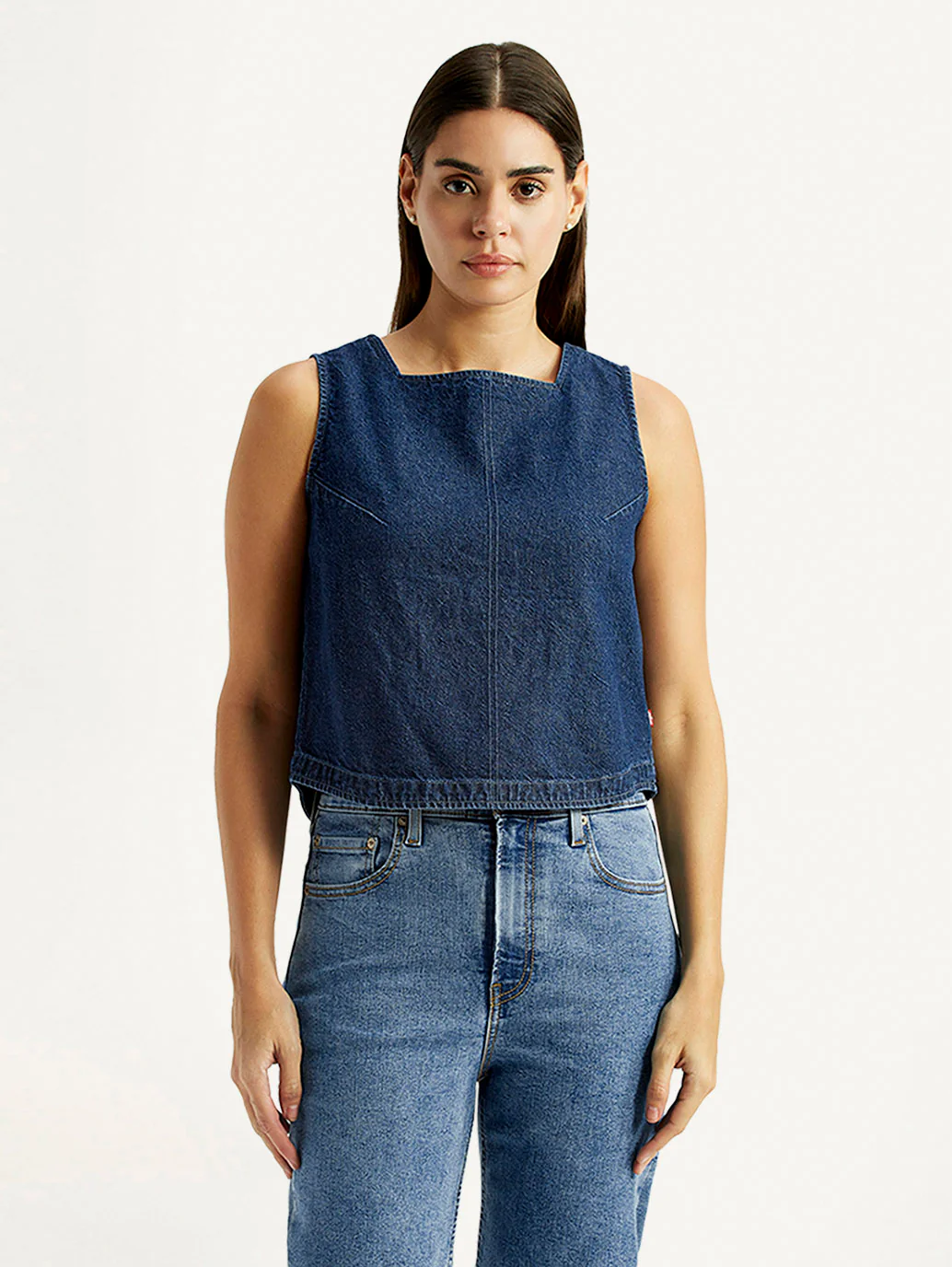 Women's Solid Dark Blue Square Neck Top - Image 2