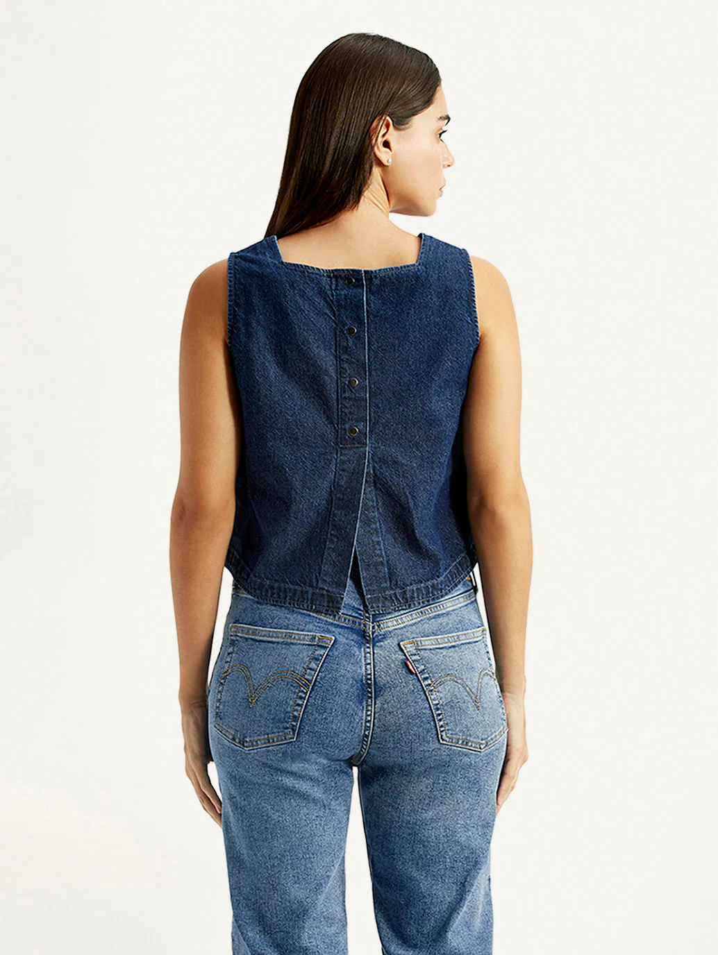 Women's Solid Dark Blue Square Neck Top - Image 3