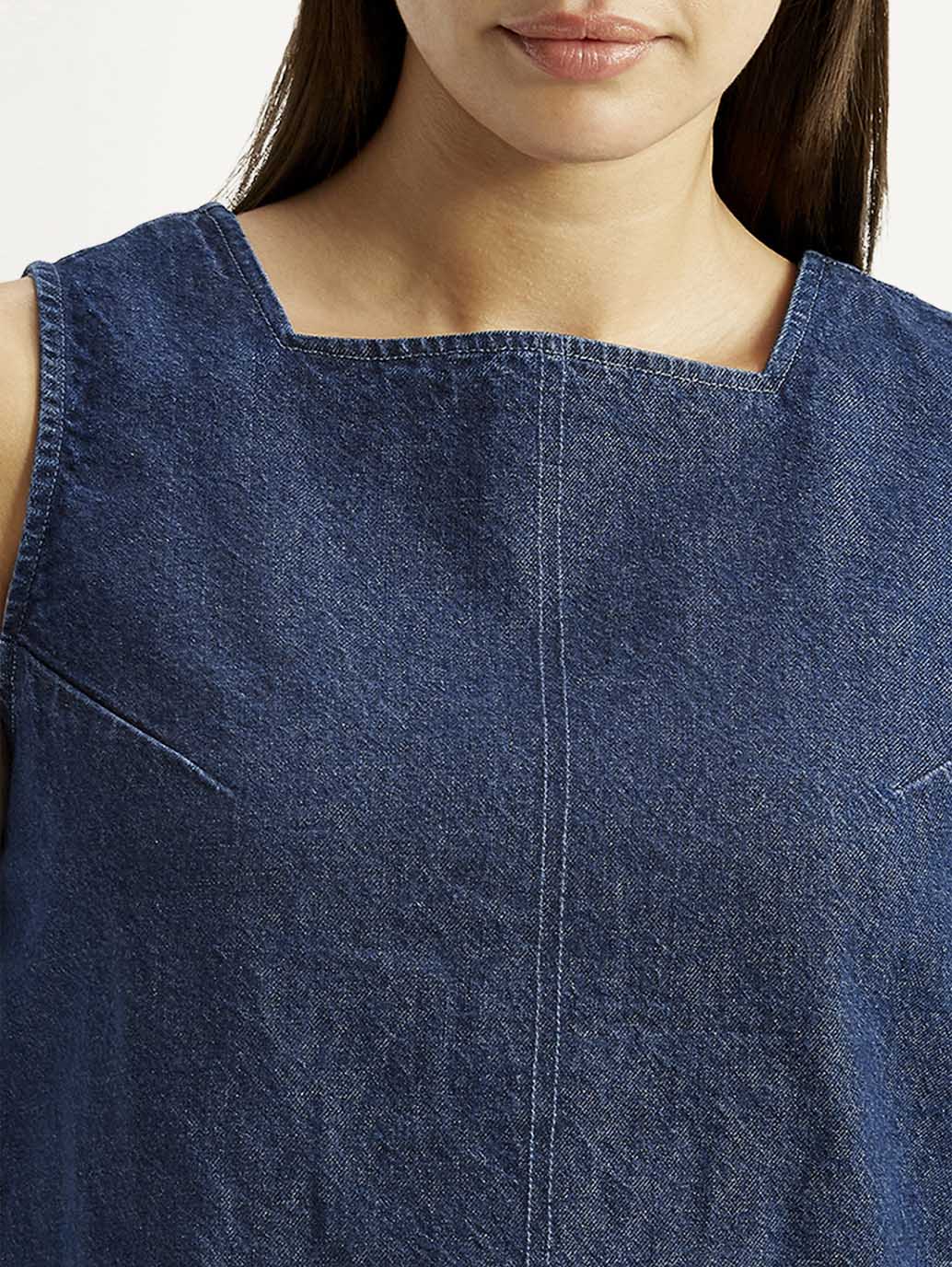 Women's Solid Dark Blue Square Neck Top - Image 4