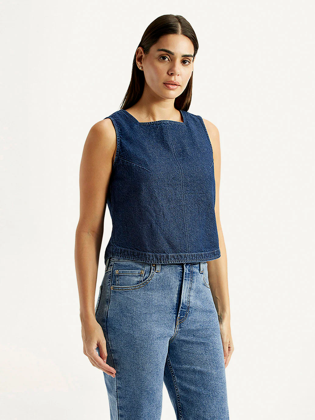 Women's Solid Dark Blue Square Neck Top - Image 5