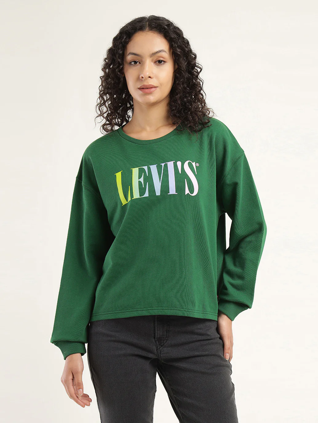 Women's Brand Logo Green Crew Neck Sweatshirt - Image 2