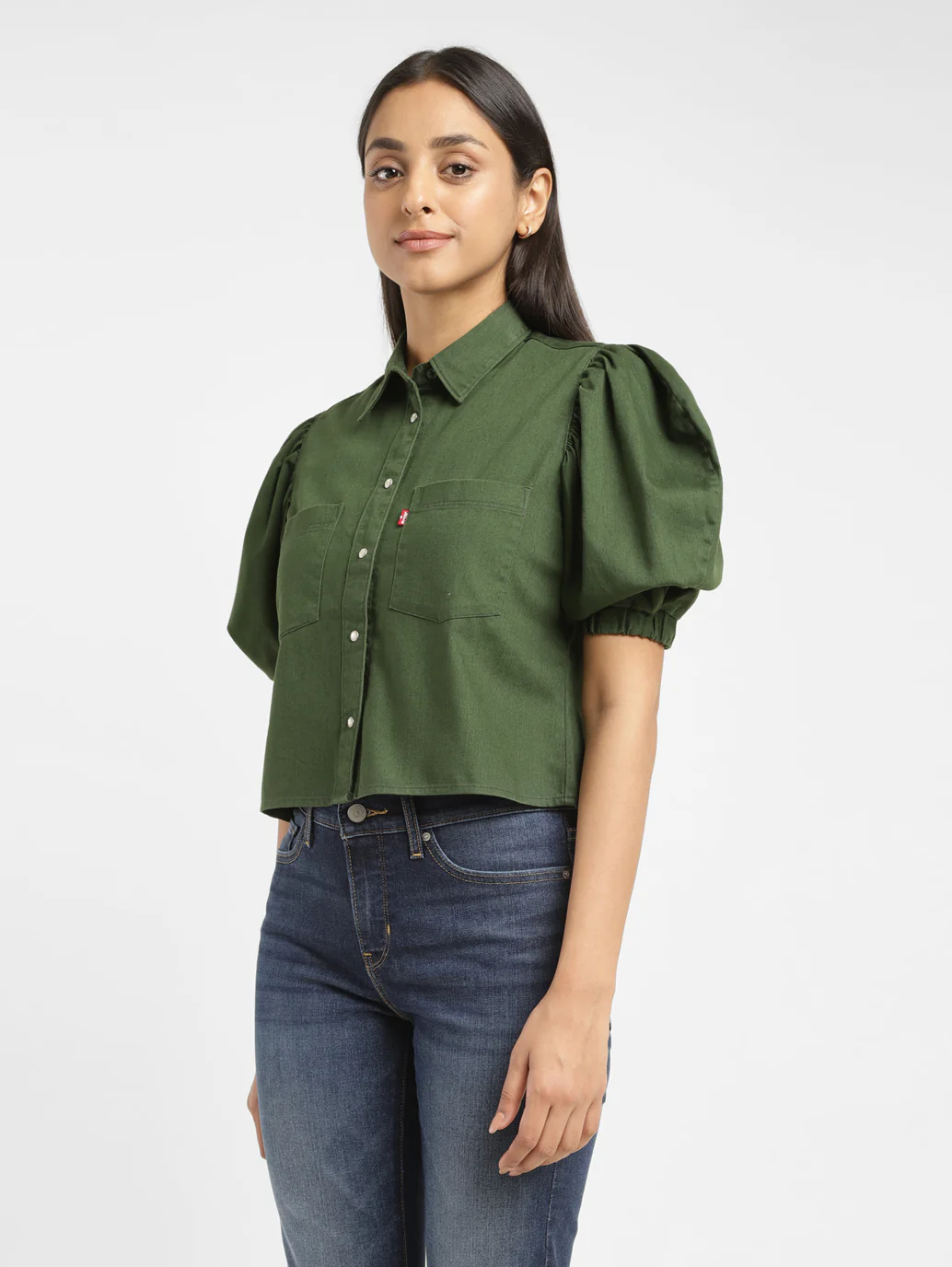 Women's Solid Dark Green Spread Collar Top - Image 4