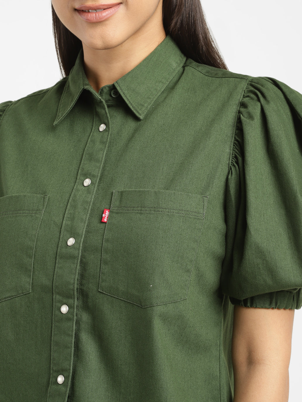 Women's Solid Dark Green Spread Collar Top - Image 6
