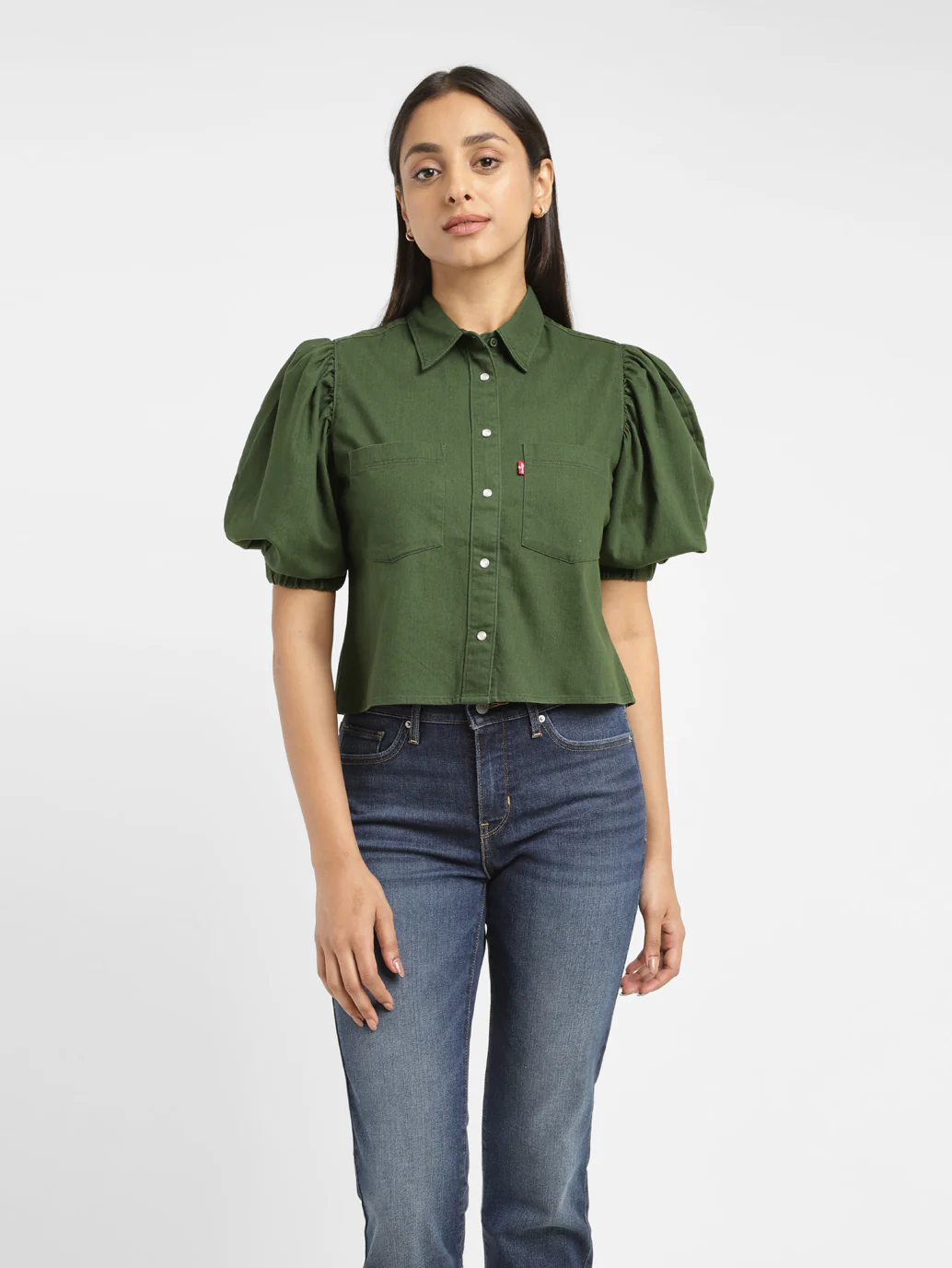 Women's Solid Dark Green Spread Collar Top - Image 7