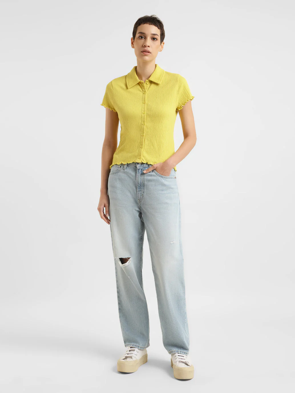 Women's Solid Spread Collar Top - Image 6