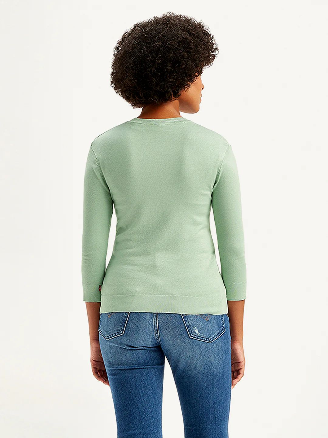 Women's Solid Green Crew Neck Sweater - Image 2