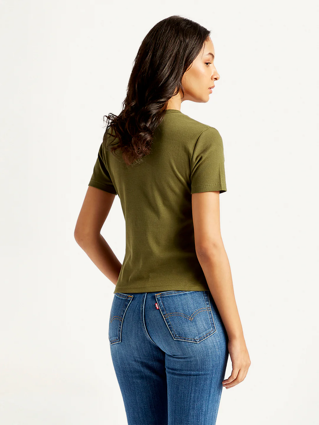 Women's Solid Green Crew Neck T-shirt - Image 2