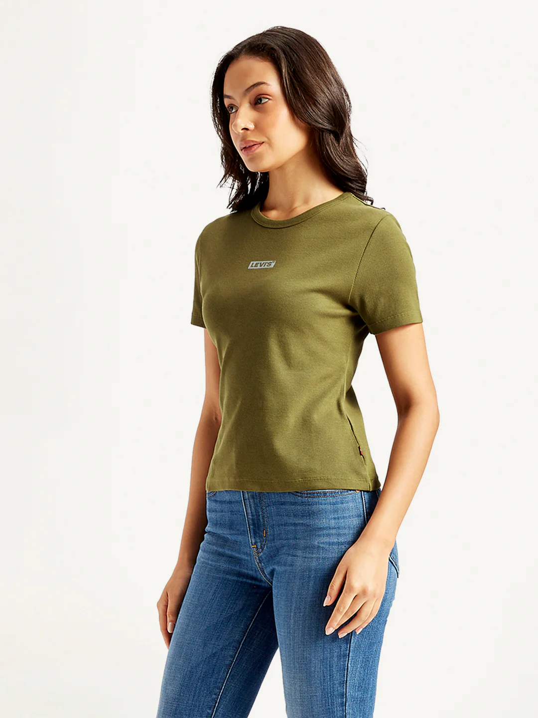 Women's Solid Green Crew Neck T-shirt - Image 4