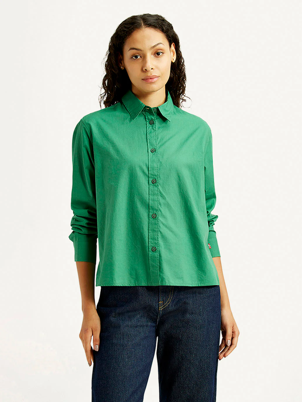 Women's Solid Green Relaxed Fit Poplin Shirt - Image 5
