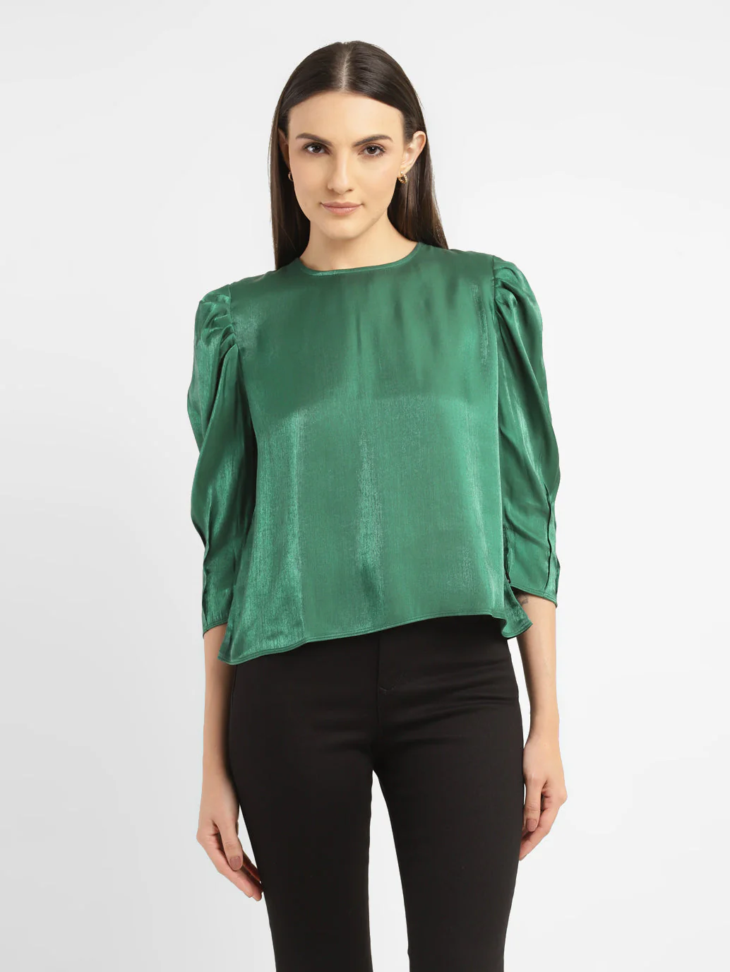 Women's Solid Green Round Neck Top