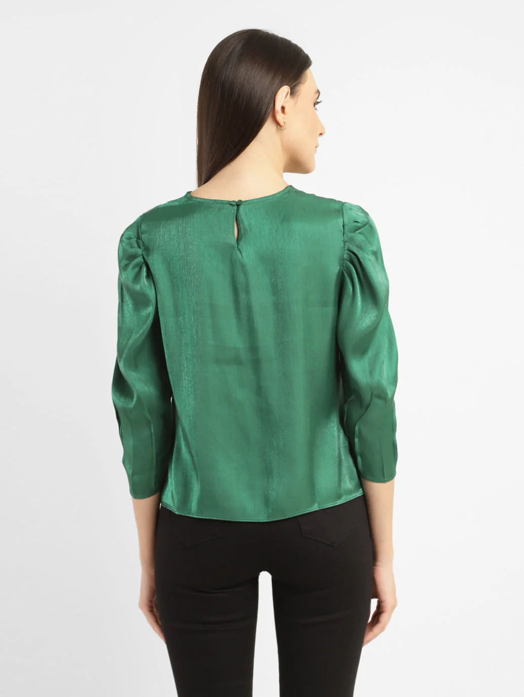 Women's Solid Green Round Neck Top - Image 3