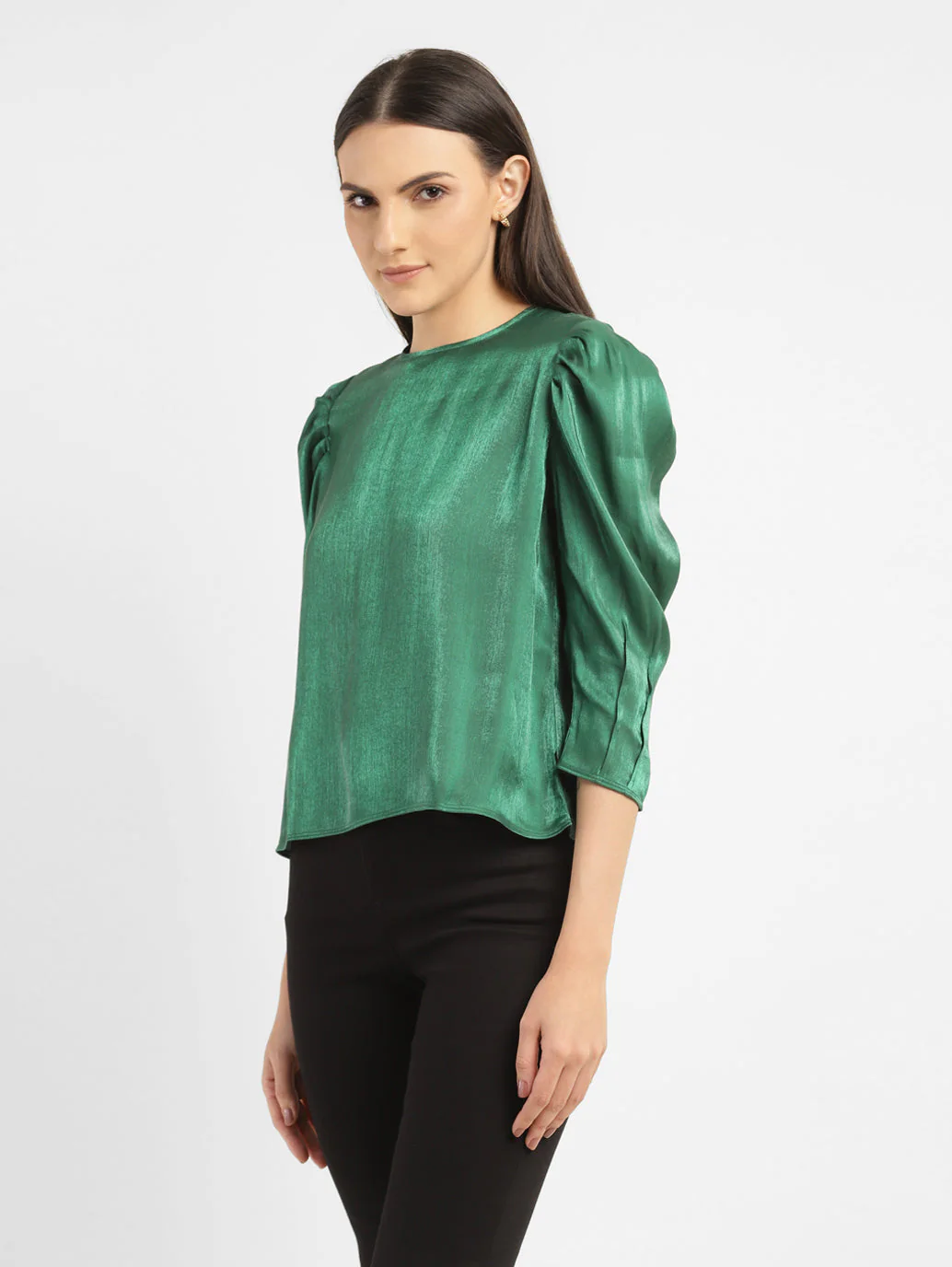 Women's Solid Green Round Neck Top - Image 4