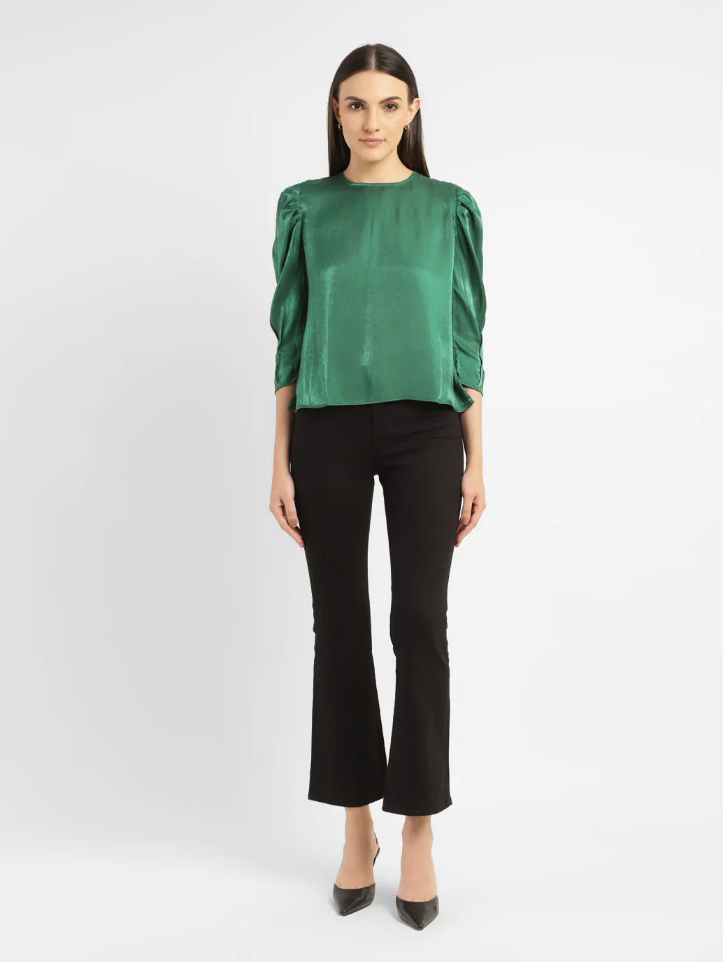 Women's Solid Green Round Neck Top - Image 6
