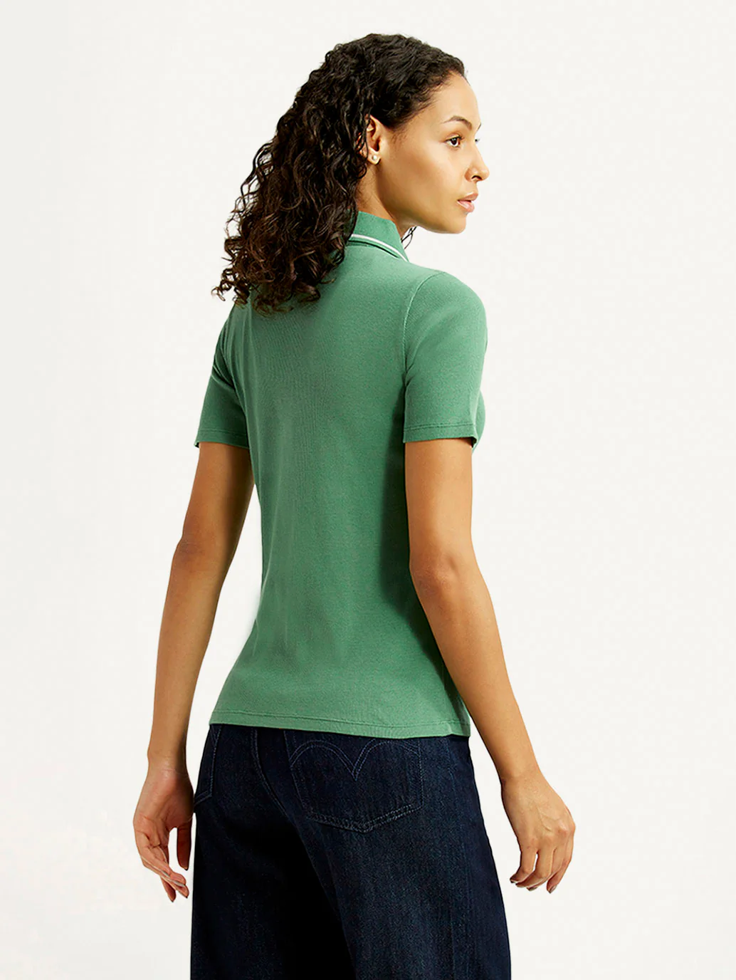 Women's Solid Green Slim Fit Polo Ribbed T-shirt - Image 3