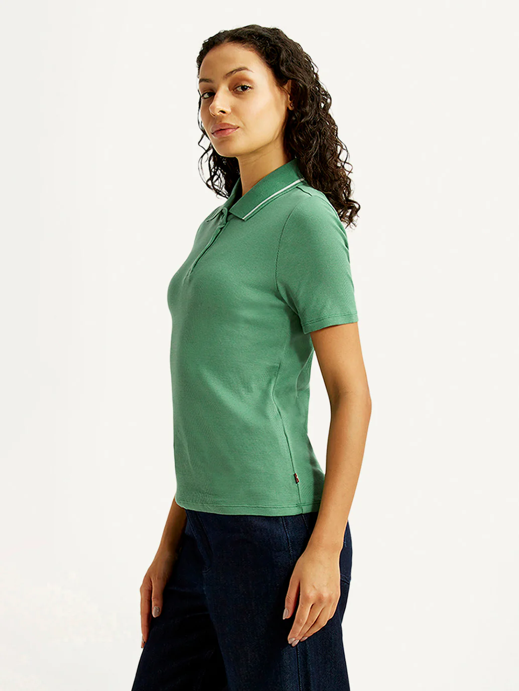 Women's Solid Green Slim Fit Polo Ribbed T-shirt - Image 5
