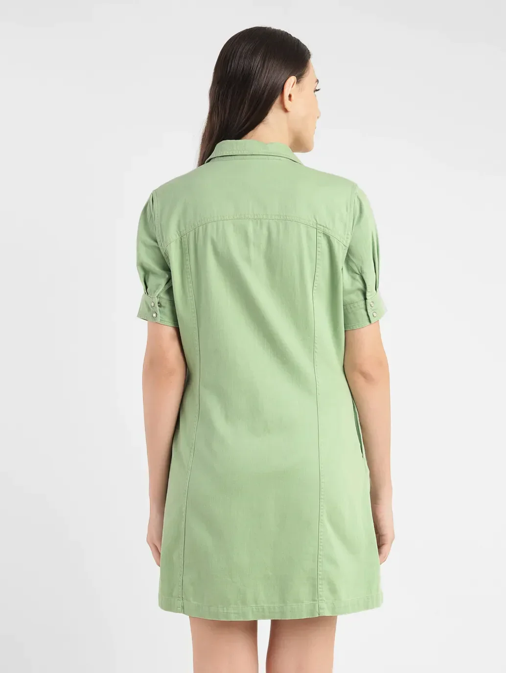 Women's Solid Green Spread Collar Dress - Image 3
