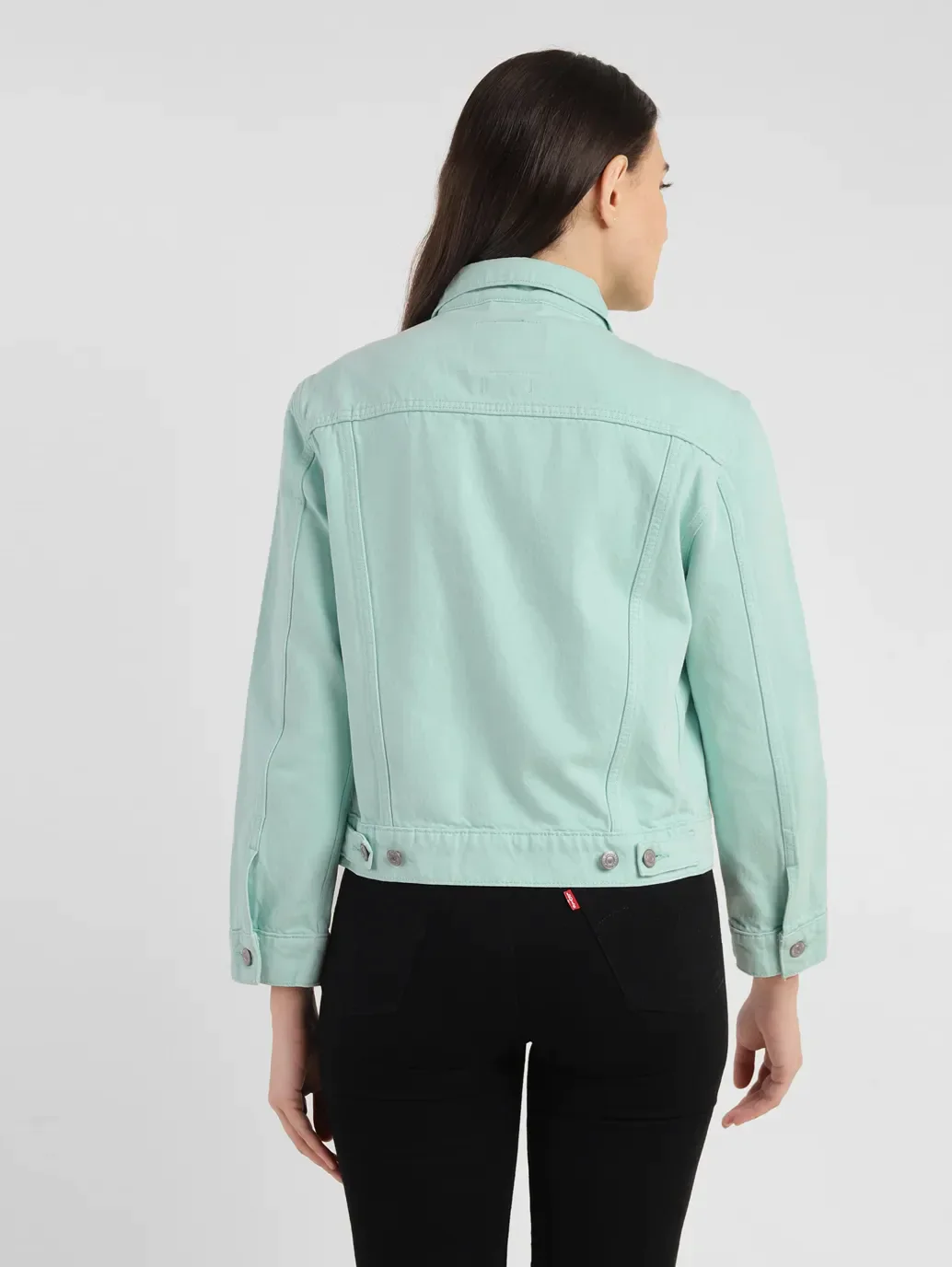 Women's Solid Spread Collar Denim Jacket - Image 3