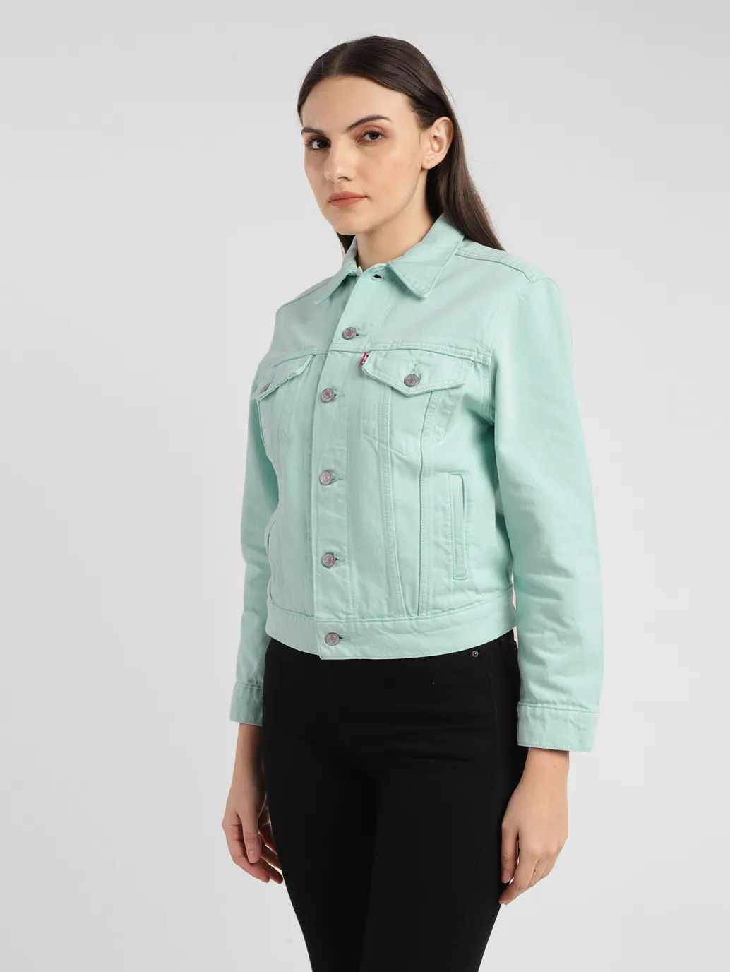 Women's Solid Spread Collar Denim Jacket - Image 4