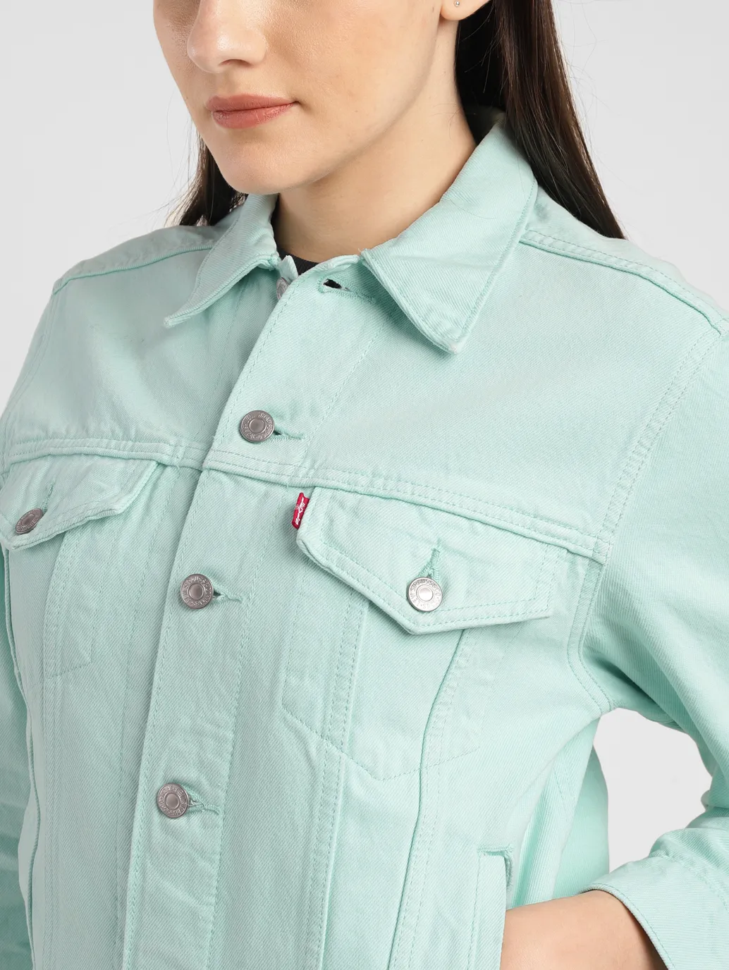 Women's Solid Spread Collar Denim Jacket - Image 5