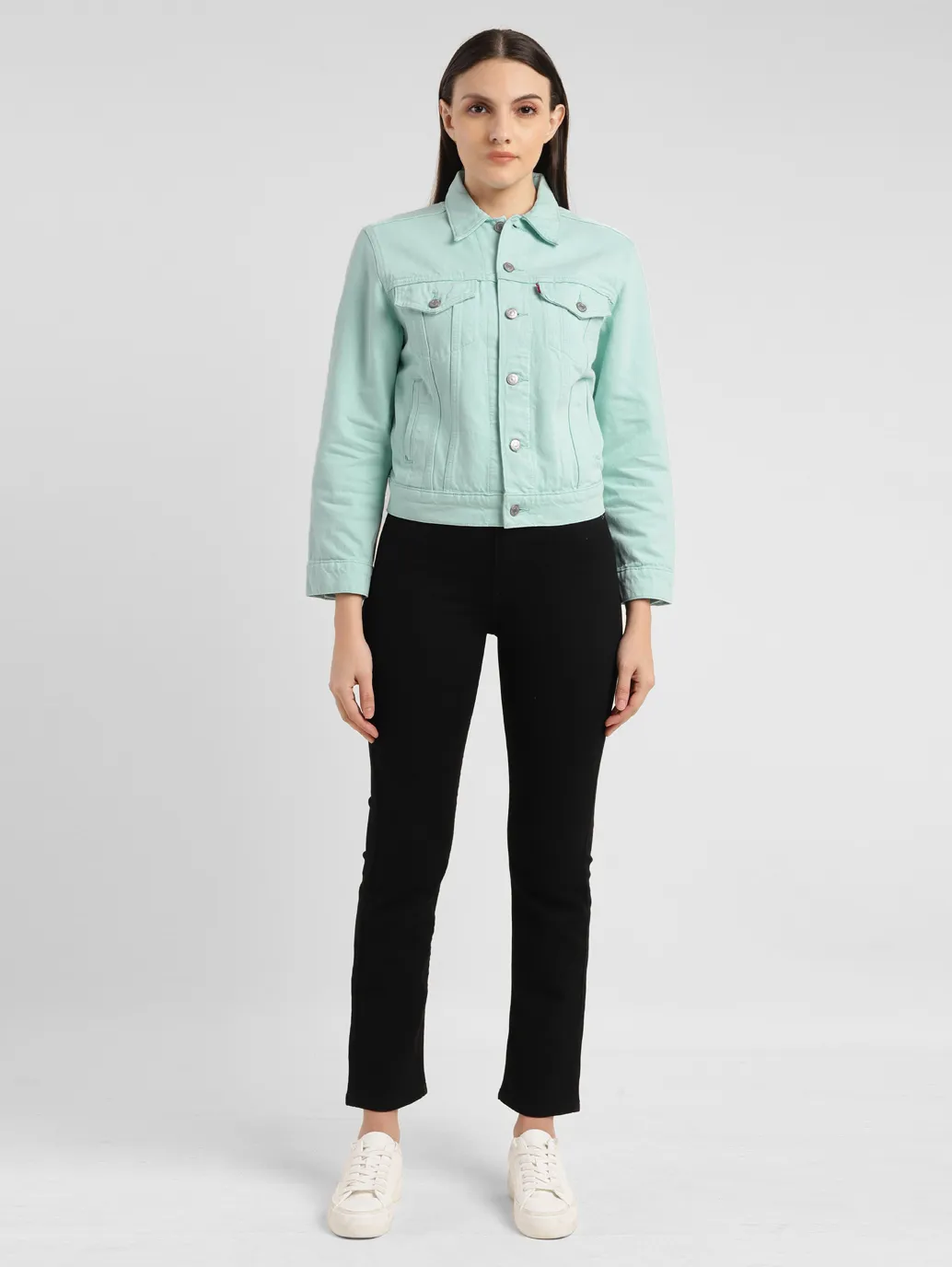 Women's Solid Spread Collar Denim Jacket - Image 6